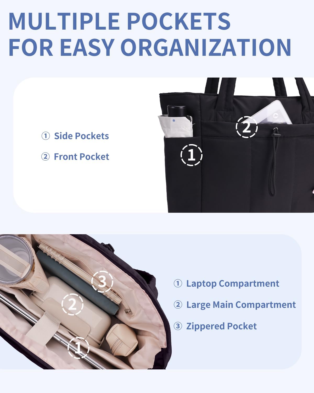 Custom Puffer Tote Bag with Laptop Compartment