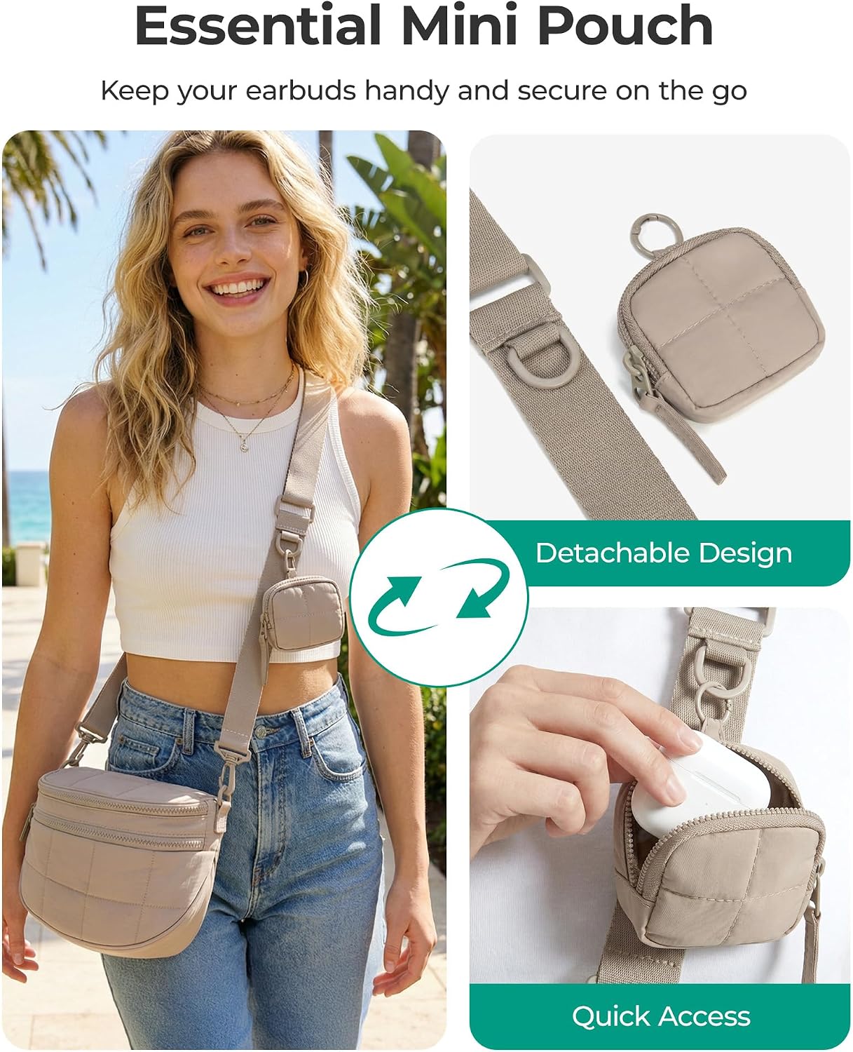 Custom Quilted Crossbody Sling Bag with Pouch