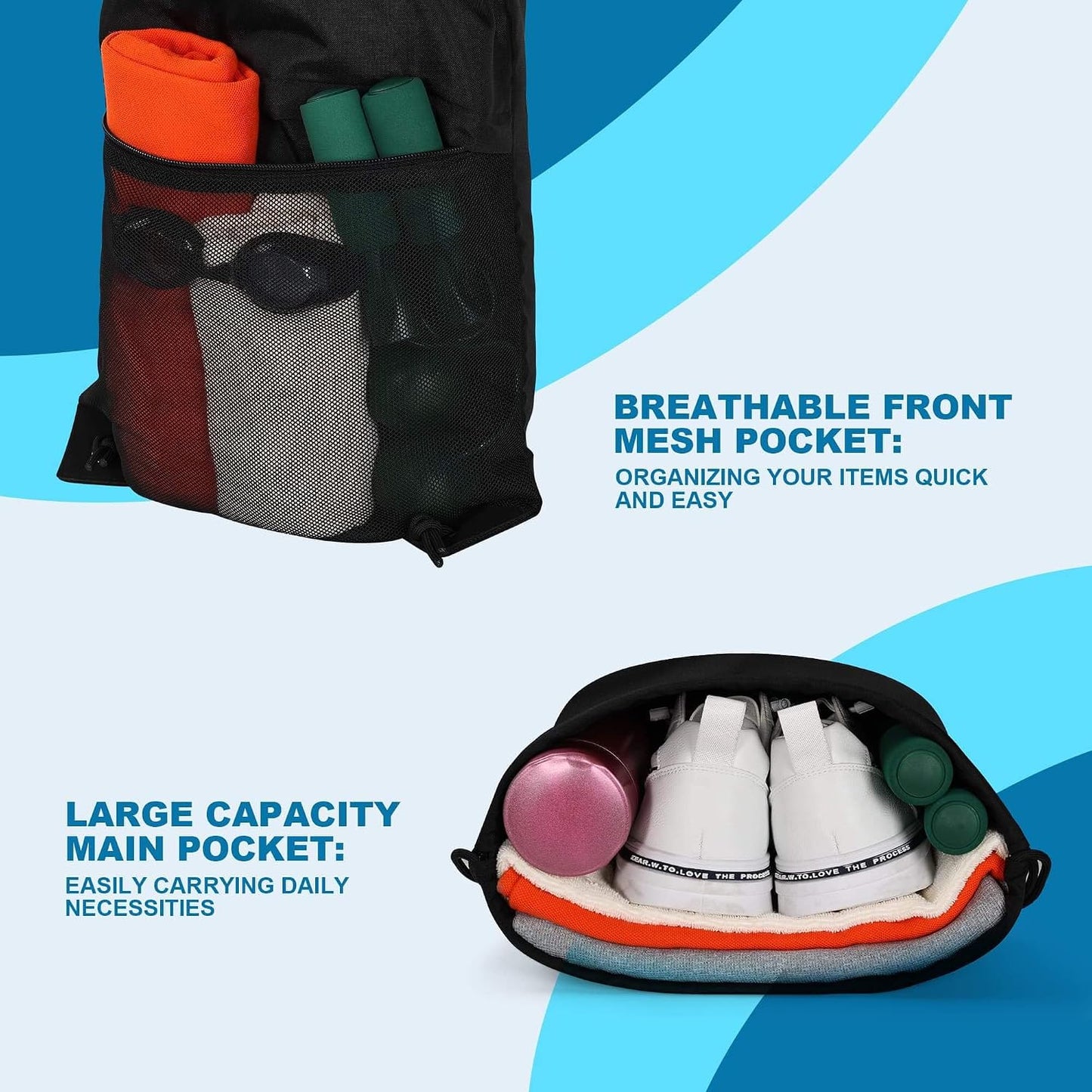 Custom Sports Drawstring Backpack with Mesh Pocket