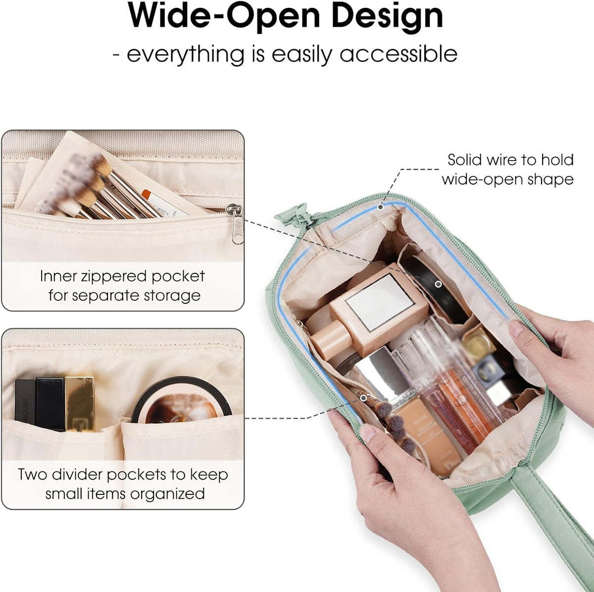 Custom Travel Cosmetic Bag with Wide Open Structure