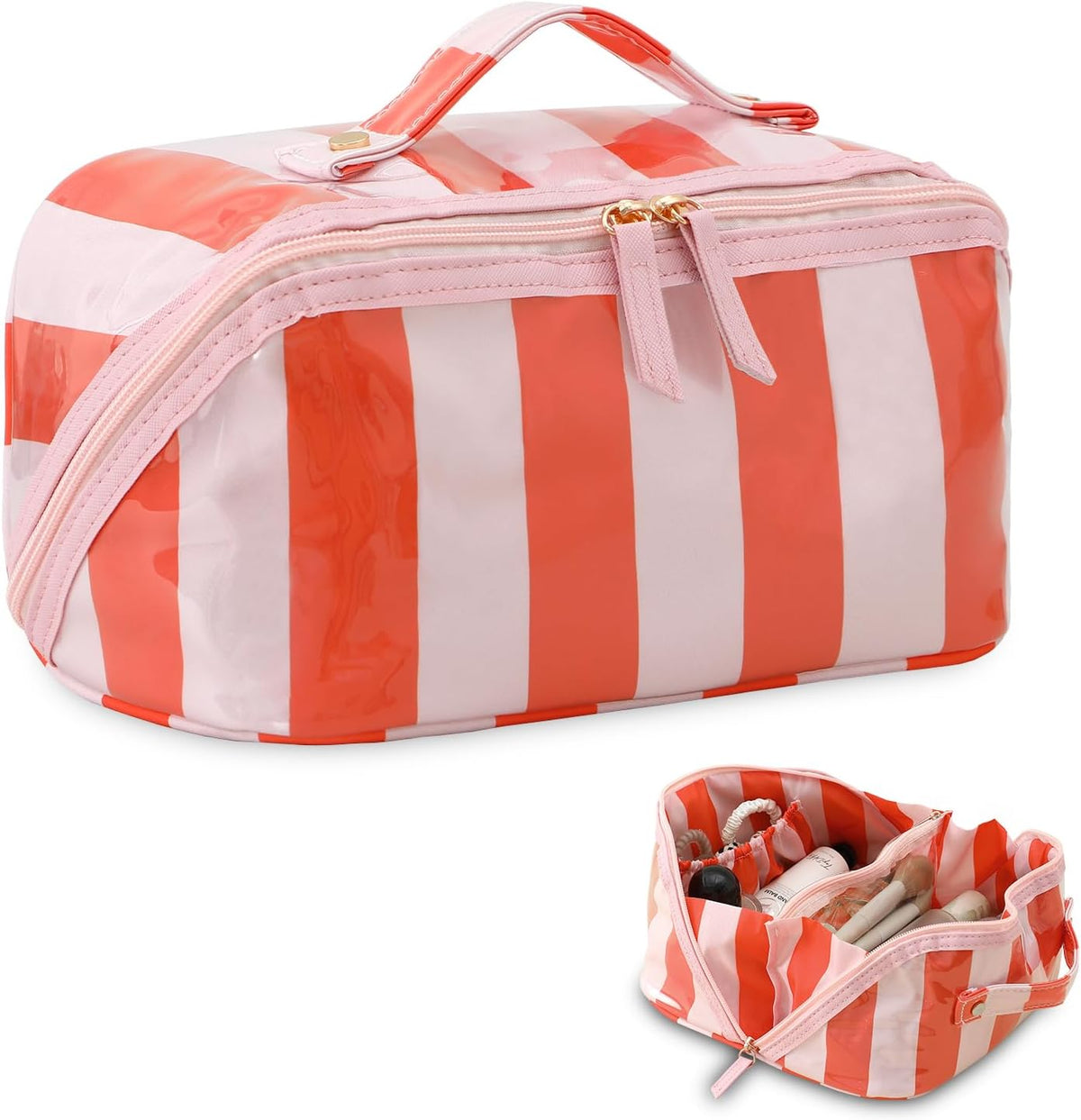 Custom Travel Makeup Cosmetic Bag with Open Flat Zipper