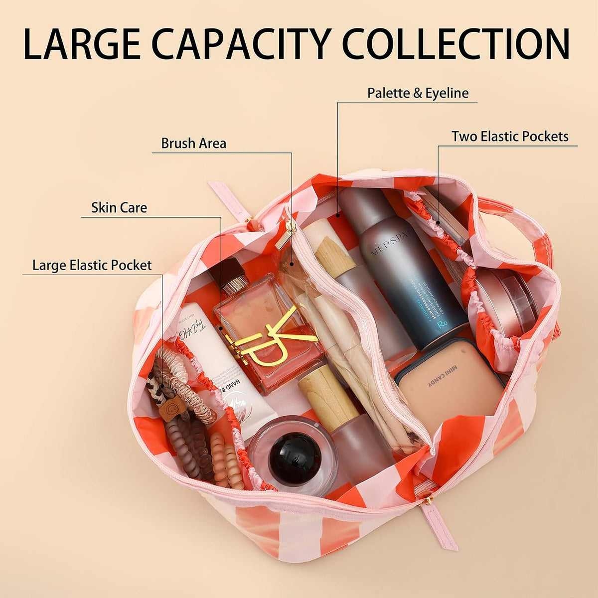 Custom Travel Makeup Cosmetic Bag with Open Flat Zipper