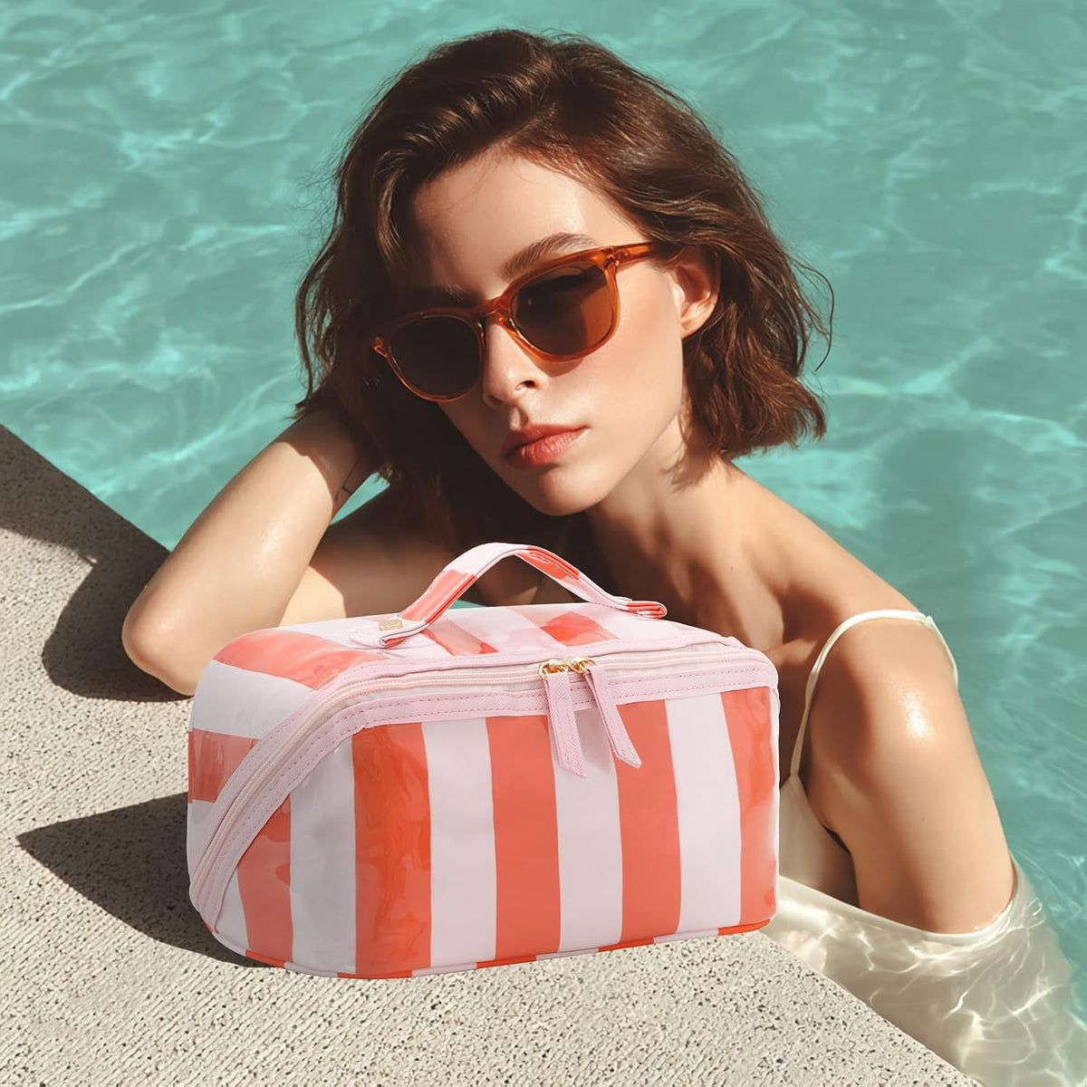Custom Travel Makeup Cosmetic Bag with Open Flat Zipper
