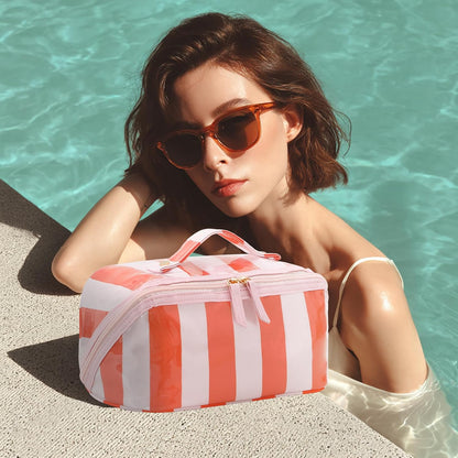 Custom Travel Makeup Cosmetic Bag with Open Flat Zipper