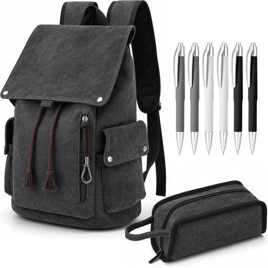 Custom Vintage Canvas Laptop Backpack with Organized Compartments