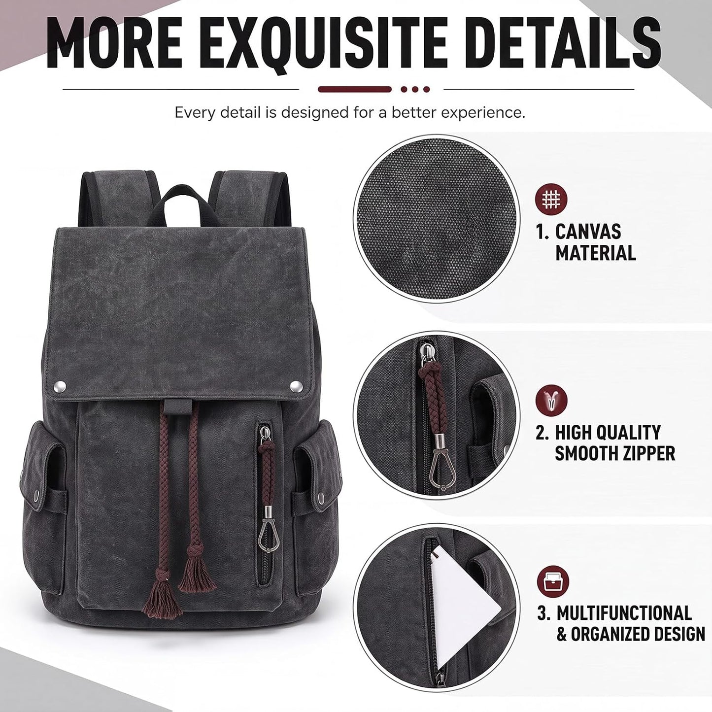 Custom Vintage Canvas Laptop Backpack with Organized Compartments