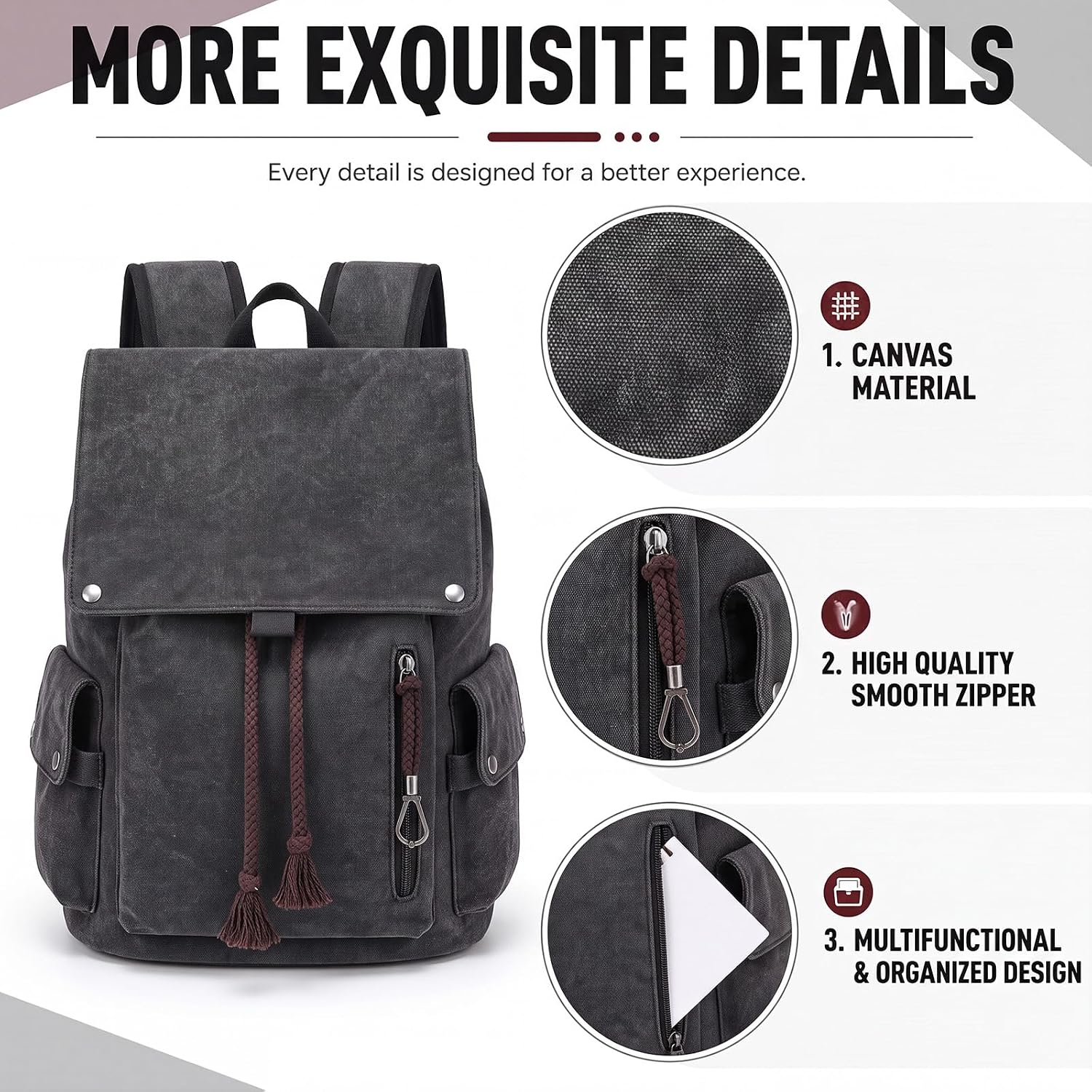 Custom Vintage Canvas Laptop Backpack with Organized Compartments