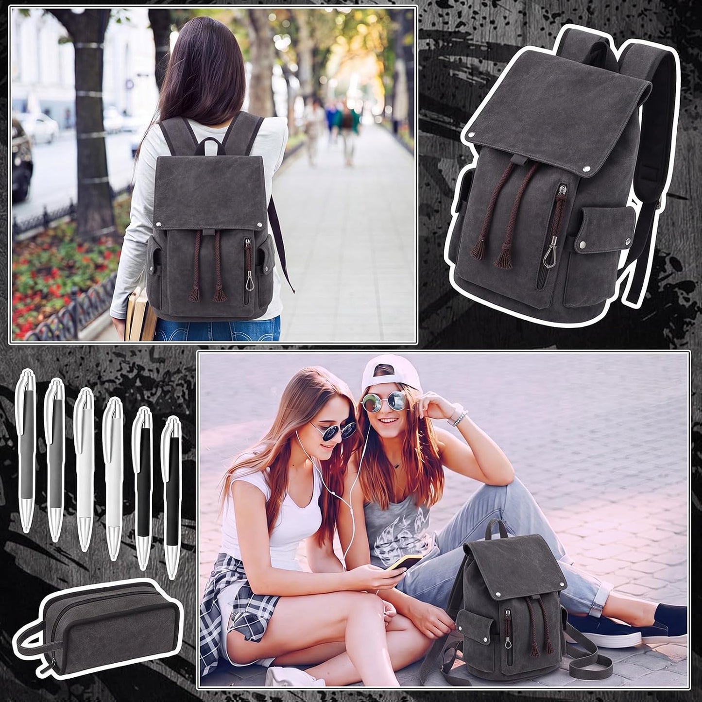 Custom Vintage Canvas Laptop Backpack with Organized Compartments